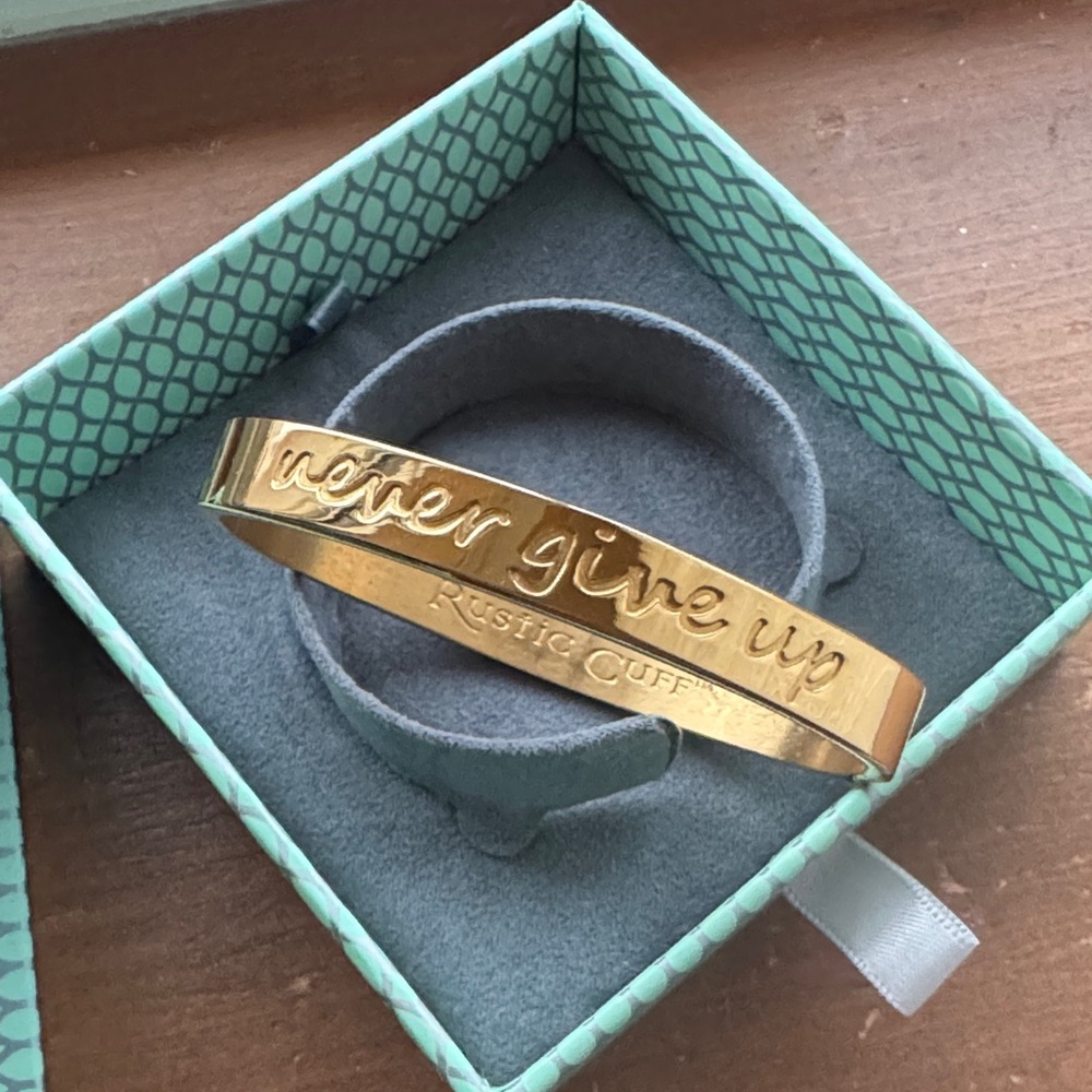Rustic Cuff Gold 'Never Give Up' Bracelet